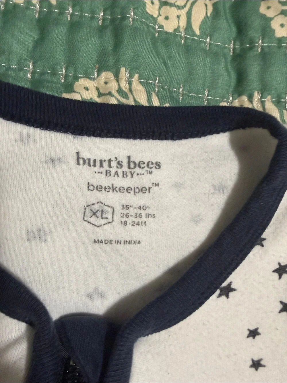 Burt’s Bees White Star-Print Kids Pajama Sack with Navy Trim .5tog